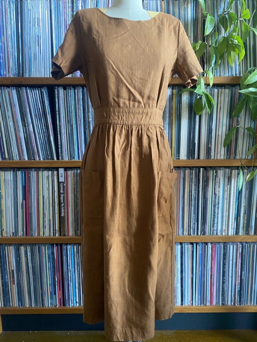 EUC SEZANE - Women’s Brown Linen Midi Dress with Pockets - Size 38EU